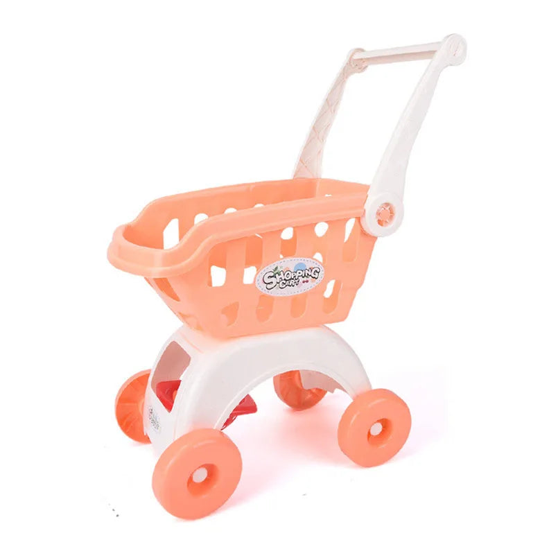 28Pcs/Set Kids Large Supermarket Shopping Cart Trolley Push Car Toys Basket Simulation Fruit Food Pretend Play House Girls Toy