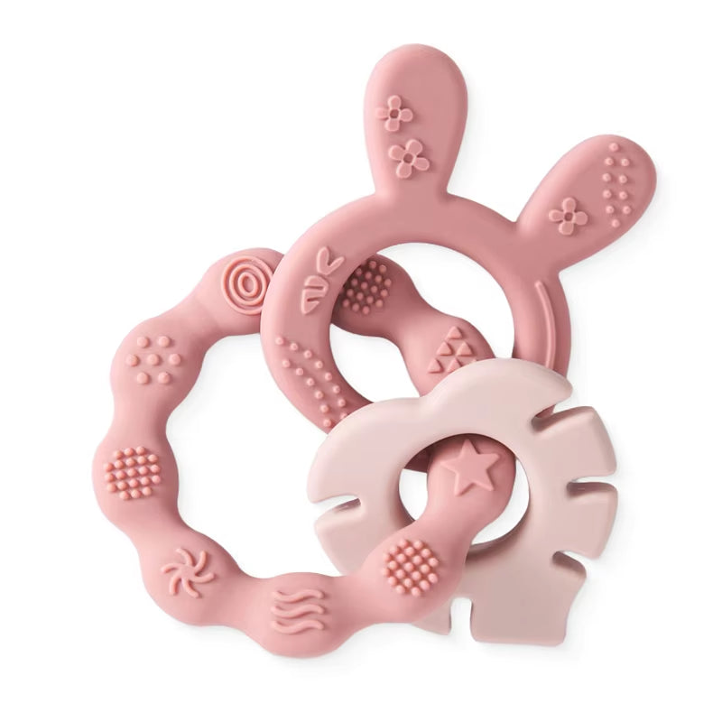 1Pcs Baby Silicone Teether Ring BPA Free Rattles Bracelet Food Grade Newborn Baby Accessories Cartoon Silicone Teething Toys