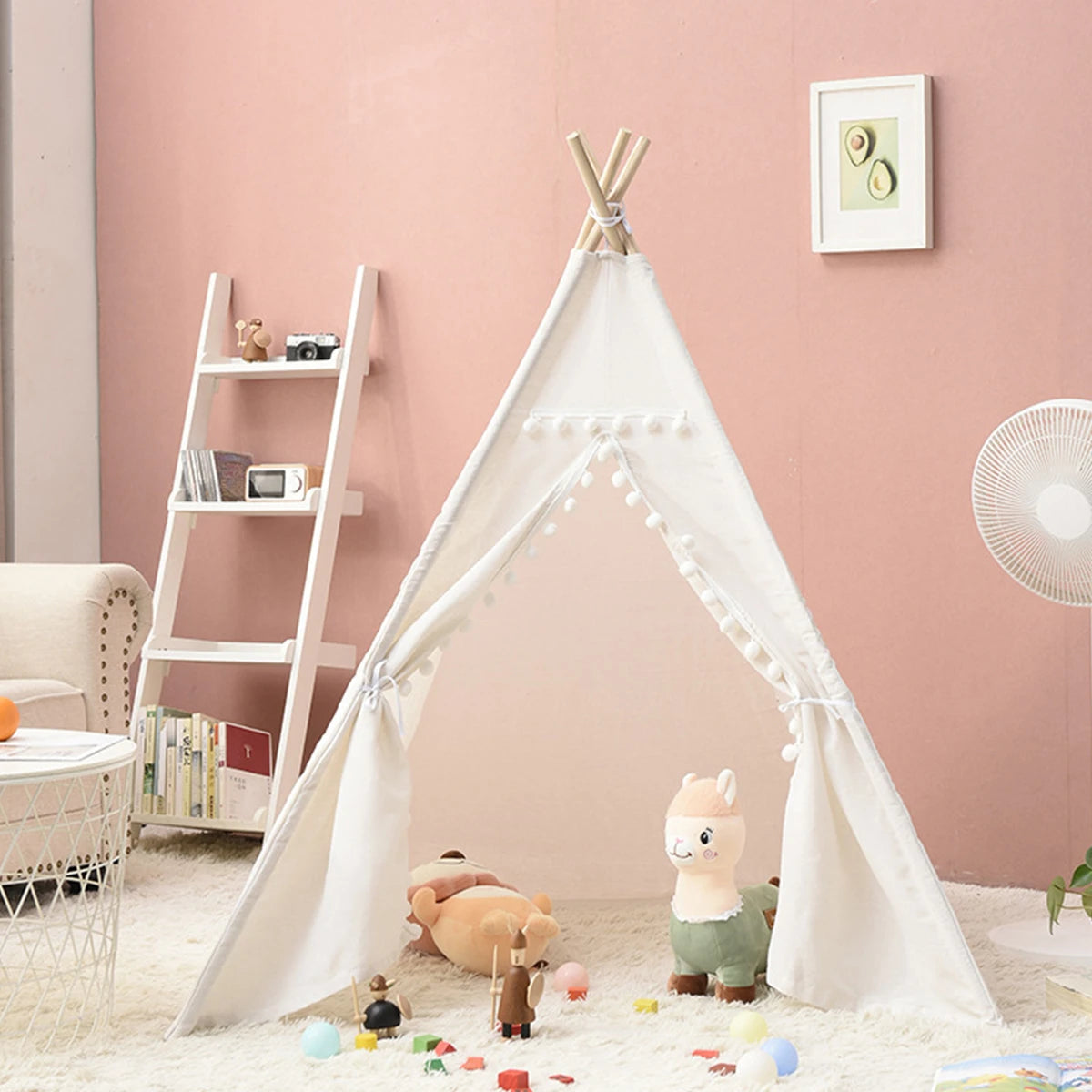 1.35M-1.8M Baby Tents Teepee Durable&Quality Cotton Canvas Triangle Tent Kids Playhouse Pretend Indoor/Outdoor Play Tent Decoration House Game Gift