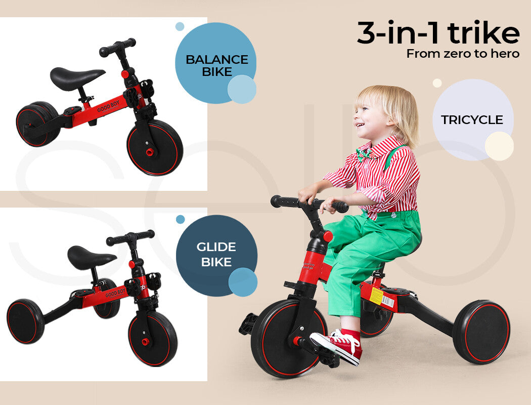 Bopeep Kids Tricycle Toddler Balance Bike 3 In1 Ride on Toys Toddler Push Trike