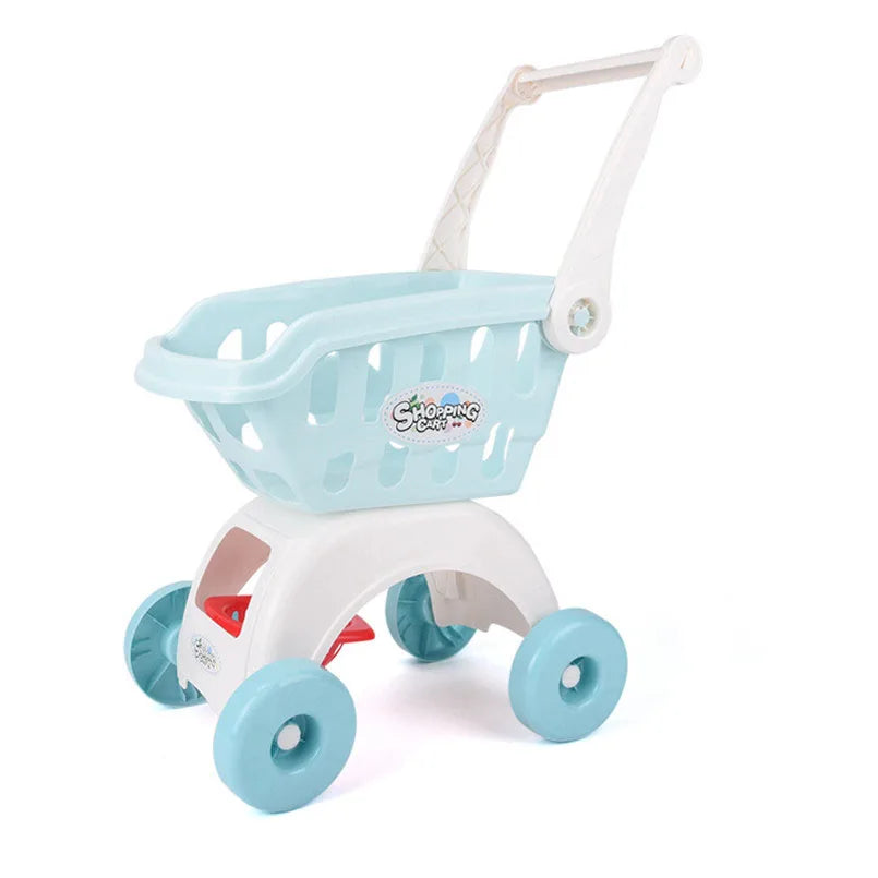 28Pcs/Set Kids Large Supermarket Shopping Cart Trolley Push Car Toys Basket Simulation Fruit Food Pretend Play House Girls Toy