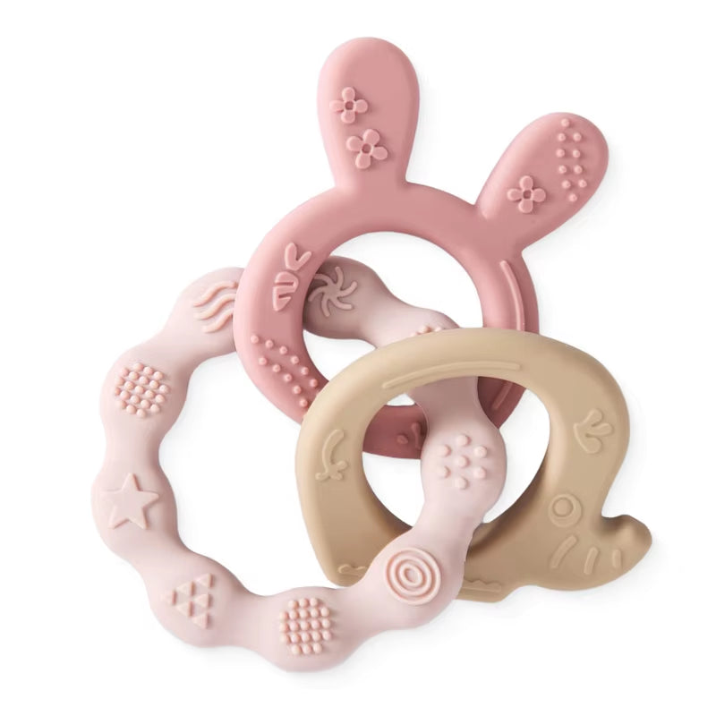1Pcs Baby Silicone Teether Ring BPA Free Rattles Bracelet Food Grade Newborn Baby Accessories Cartoon Silicone Teething Toys
