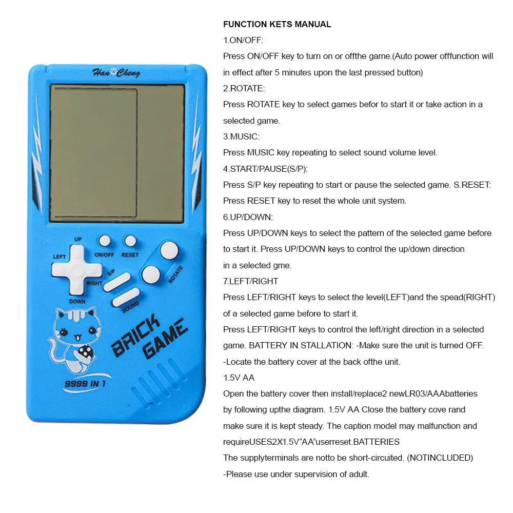 Classic Electronic Game Retro Puzzle Toy Blue Large Screen Handheld Game Console Toys for Children