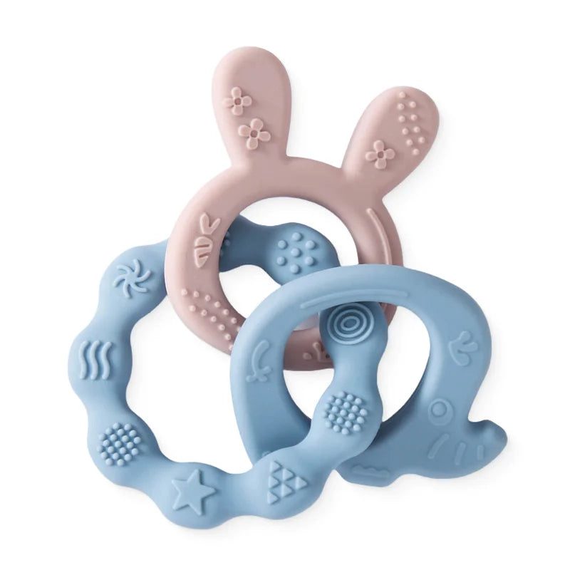 1Pcs Baby Silicone Teether Ring BPA Free Rattles Bracelet Food Grade Newborn Baby Accessories Cartoon Silicone Teething Toys