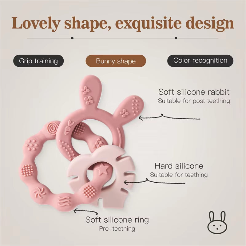 1Pcs Baby Silicone Teether Ring BPA Free Rattles Bracelet Food Grade Newborn Baby Accessories Cartoon Silicone Teething Toys