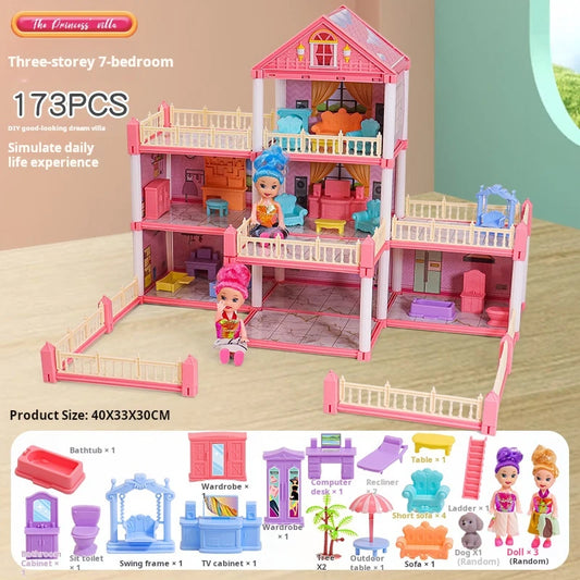 3D DIY Dream Princess Castle Villa Assembly Doll House Set Toy Girl Family Toy Children'S Music Doll House Assembly Villa House